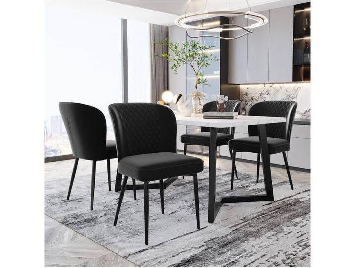 Esstischset 117x68x75cm mit 4 Samtstühlen - MDF-Holz und Metall - Schwarz von Kauf-Unique Marketplace