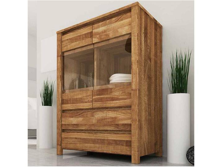 Esszimmer Highboard aus Wildeiche massiv geölt Glas von Kauf-Unique Marketplace