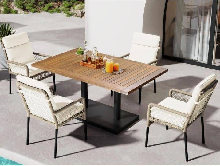 Esszimmer-Set für den Garten für 4 Personen, Massivholz aus Akazie, Struktur aus galvanisiertem Eisen, 4 Stühle, 1 Tisch, Weiß von Kauf-Unique Marketplace