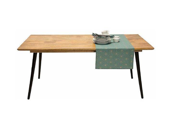 Esszimmer Tisch aus Mangobaum Massivholz und Metall Retro Design von Kauf-Unique Marketplace