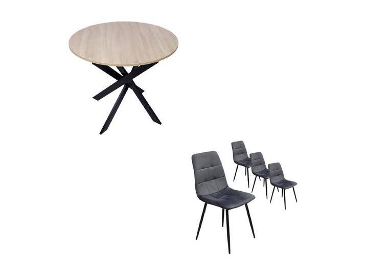 Esszimmermöbel, Packung mit 4 Esszimmerstühlen, Gepolsterter Stuhl, Esszimmerstühle, Runder Esstisch, Eiche, Schwarz beine von Kauf-Unique Marketplace
