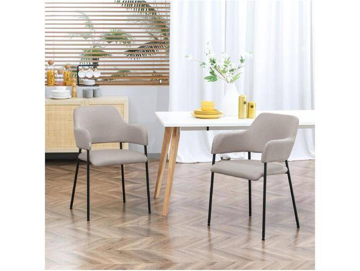 Esszimmerstühle 2er-Set, Küchenstuhl mit Rückenlehne, Polsterstuhl mit Stahlbeinen, Beige von Kauf-Unique Marketplace