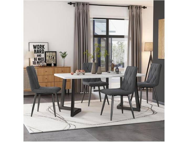 Esszimmerstühle 4er-Set, Dunkelgrau, gepolsterter Design Stuhl, Twill Leinen, mit Rückenlehne, Metallbeine von Kauf-Unique Marketplace
