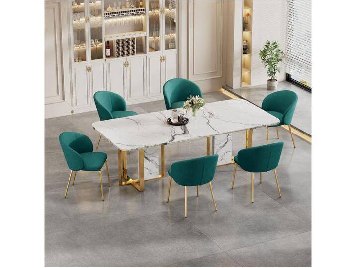 Esszimmerstühle 6er-Set, modern mit Samtbezug, Armlehne, goldene Metallbeine, Grün Esszimmerstühle 6er-Set, modern mit Samtbezug, Armlehne, goldene Metallbeine, Grün von Kauf-Unique Marketplace