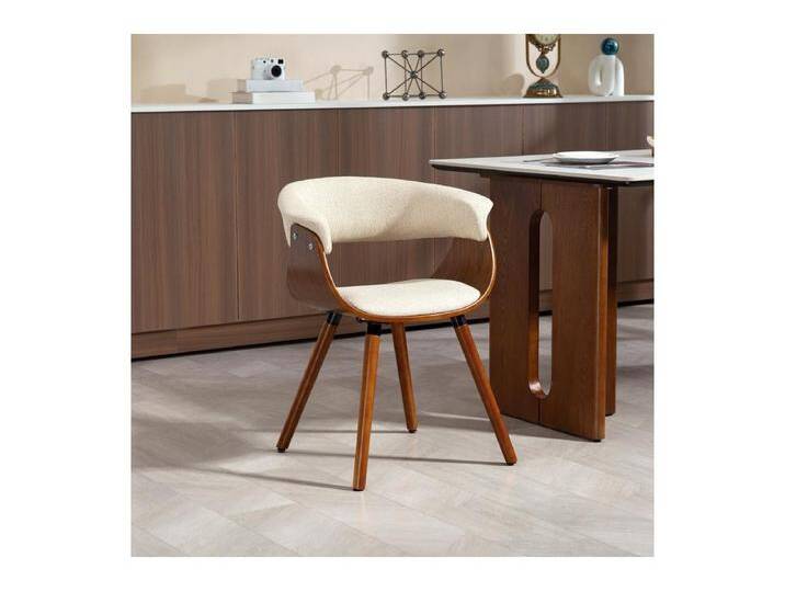 Esszimmerstuhl, Küchenstuhl mit Rückenlehne, Leinenoptik, Polsterstuhl mit Holzbeine, Beige von Kauf-Unique Marketplace