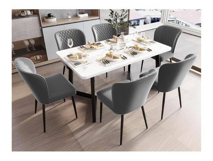 Esszimmerstuhl (6 St), 6er Set Polsterstühle Wohnzimmerstuhl mit Rückenlehne Metallbeine Samt – Grau von Kauf-Unique Marketplace