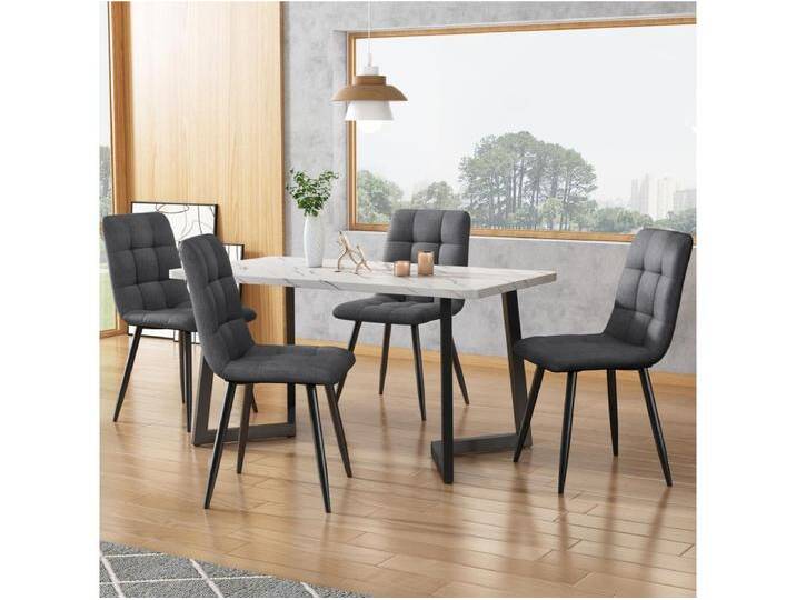 Esszimmerstuhl 4er-Set, Dunkelgrau, Polsterstuhl Design mit Rückenlehne, Leinen, Metallgestell von Kauf-Unique Marketplace