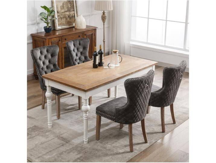 Esszimmerstuhl 4er-Set, Polsterstuhl mit Nagelkopfbesatz, Massivholz-Beinen, Samtbezug, grau, mit Türklopfer-Design Esszimmerstuhl 4er-Set, Polsterstuhl mit Nagelkopfbesatz, Massivholz-Beinen, Samtbezug, grau, mit Türklopfer-Design von Kauf-Unique Marketplace