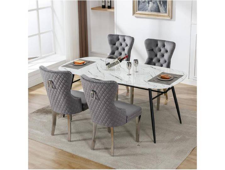 Esszimmerstuhl 4er-Set, Polsterstuhl mit Nagelkopfbesatz, Metall-Stützbeine, Samtbezug, grau, mit Türklopfer-Design Esszimmerstuhl 4er-Set, Polsterstuhl mit Nagelkopfbesatz, Metall-Stützbeine, Samtbezug, grau, mit Türklopfer-Design von Kauf-Unique Marketplace