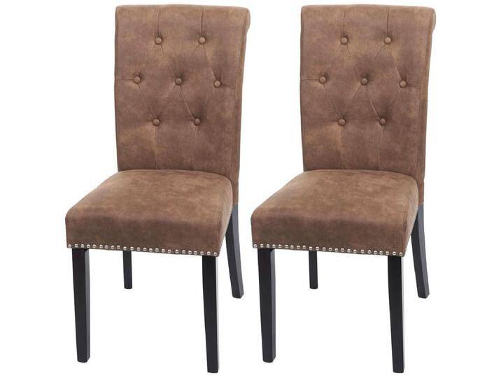 Esszimmerstuhl Chesterfield II (2er-Set), Stoff/Textil braun, dunkle Beine von Kauf-Unique Marketplace