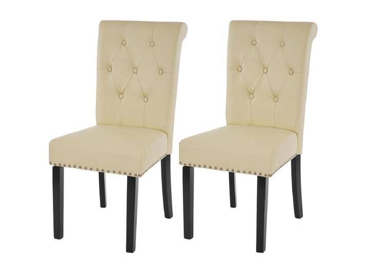 Esszimmerstuhl Chesterfield Il (2er-Set), Kunstleder, creme, dunkle Beine von Kauf-Unique Marketplace