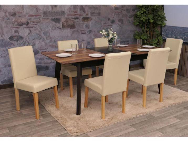 Esszimmerstuhl Littau (6er-Set), Leder, creme, helle Beine von Kauf-Unique Marketplace