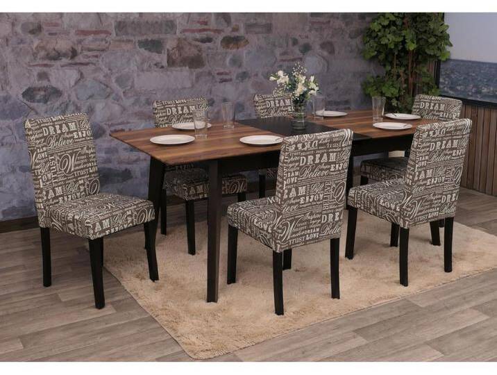 Esszimmerstuhl Littau (6er-Set), Textil mit Schriftzug, grau, dunkle Beine von Kauf-Unique Marketplace