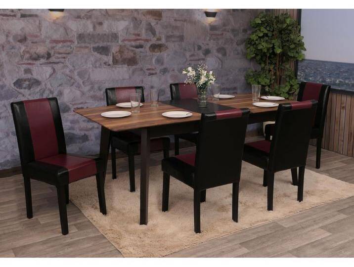 Esszimmerstuhl Littau Kunstleder 6er-Set, Kunstleder, schwarz-rot, dunkle Beine von Kauf-Unique Marketplace