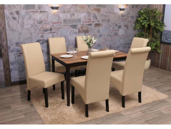 Esszimmerstuhl M37 (6er-Set), Leder, creme, dunkle Füße von Kauf-Unique Marketplace