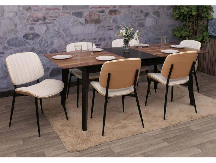 Esszimmerstuhl MCW-O44 (6er-Set), Natur, weiß von Kauf-Unique Marketplace