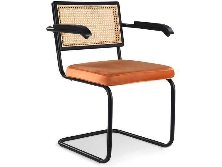 Esszimmerstuhl mit Armlehnen - mit Samt gepolstert - Holz und Rattan - Puila von Kauf-Unique Marketplace