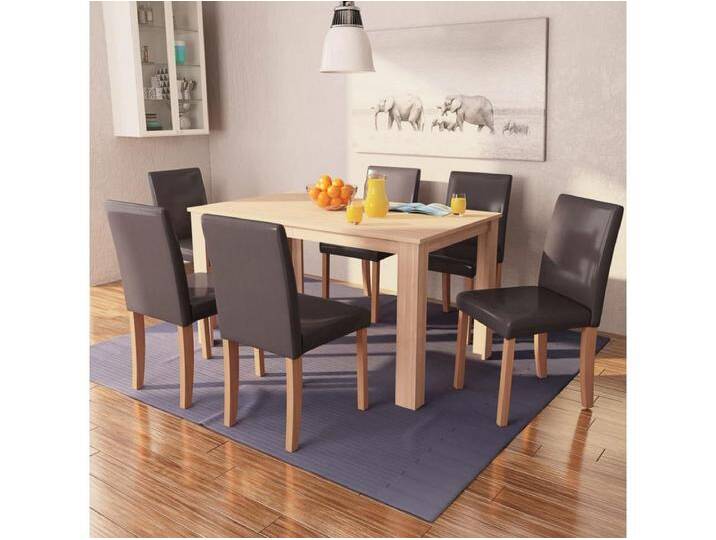 Esszimmertisch und Stühle 7-tlg. Kunstleder Eiche Braun von Kauf-Unique Marketplace