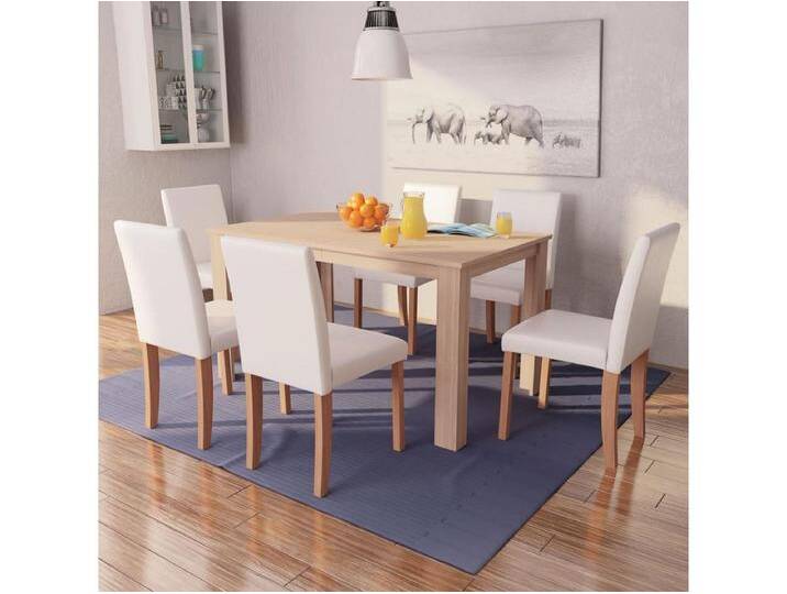 Esszimmertisch und Stühle 7-tlg. Kunstleder Eiche Cremeweiß von Kauf-Unique Marketplace