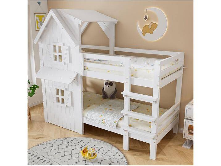 Etagenbett, Kinderbett, Schöne Fenster und Dach, Seitliche Sicherheitsgeländer, Dreistufige gerade Leiter, Stabile Lattenroste,Kiefer + MDF+Sperrholz Etagenbett, Kinderbett, Schöne Fenster und Dach, Seitliche Sicherheitsgeländer, Dreistufige gerade Leiter, Stabile Lattenroste,Kiefer + MDF+Sperrholz von Kauf-Unique Marketplace