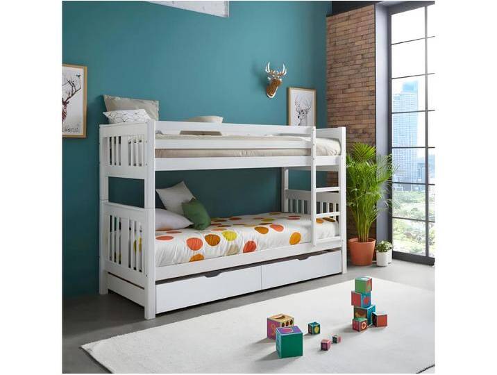Etagenbett + 2 Schubladen Holz weiß 90x190cm von Kauf-Unique Marketplace