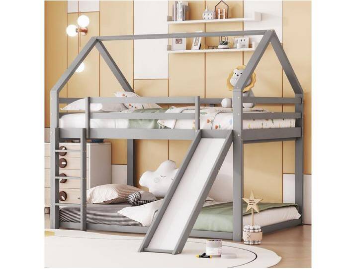 Etagenbett 140 x 200 cm - Doppelbett mit Rutsche und Leiter - holz grau - ohne matratze von Kauf-Unique Marketplace