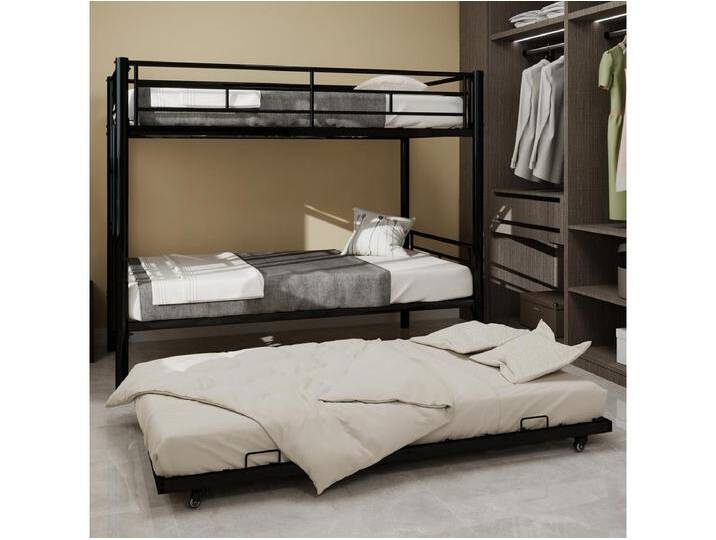 Etagenbett 2 x 90 x 190 cm - Kinderbett mit Leiter und Rausfallschutz - mit einem 90 x 190 cm großen Ausziehbett - metall schwarz - ohne matratze von Kauf-Unique Marketplace