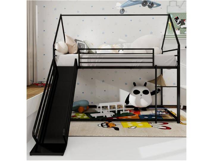 Etagenbett 2 x 90 x 190 cm - Kinderbett mit Leiter und Rutsche - metall schwarz - ohne matratze Etagenbett 2 x 90 x 190 cm - Kinderbett mit Leiter und Rutsche - metall schwarz - ohne matratze von Kauf-Unique Marketplace