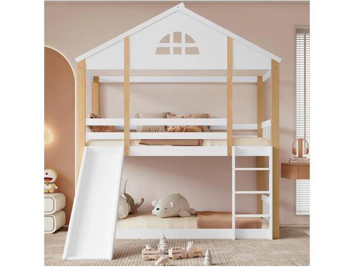 Etagenbett 2 x 90 x 200 cm mit Rutsche und Leiter - Massivholz und MDF - weiß von Kauf-Unique Marketplace