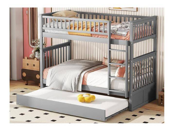 Etagenbett 2x90x200cm mit Ausziehbett 90x190cm – mit Geländer und Treppe – Grau Etagenbett 2x90x200cm mit Ausziehbett 90x190cm – mit Geländer und Treppe – Grau von Kauf-Unique Marketplace