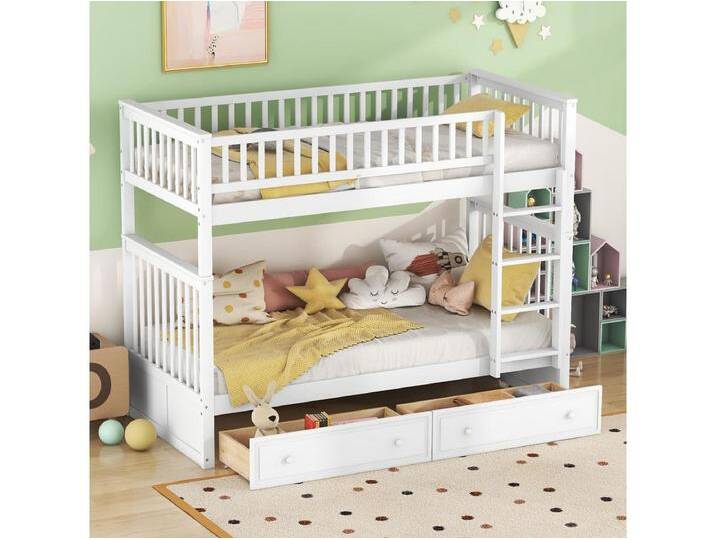 Etagenbett 90 x 200 cm - Kinderbett mit 2 Schubladen und Leiter - Holz weiß - ohne Matratze von Kauf-Unique Marketplace