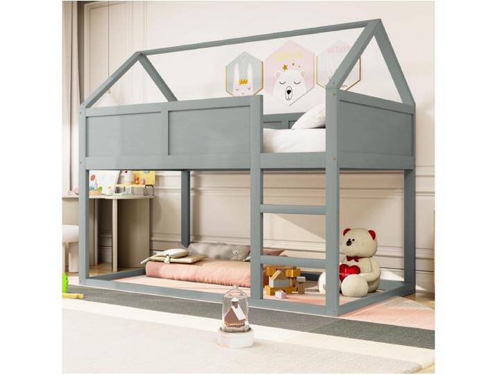 Etagenbett 90 x 200 cm – Kinderbett mit Treppe und Holzrahmen – Grau – ohne Matratze Etagenbett 90 x 200 cm – Kinderbett mit Treppe und Holzrahmen – Grau – ohne Matratze von Kauf-Unique Marketplace