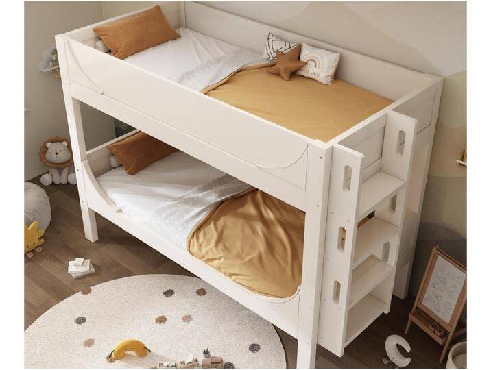 Etagenbett 90×200 cm - teilbar in 2 Einzelbetten - mit abnehmbarer Leiter - Massivholz + MDF - Weiß (ohne Matratze) von Kauf-Unique Marketplace