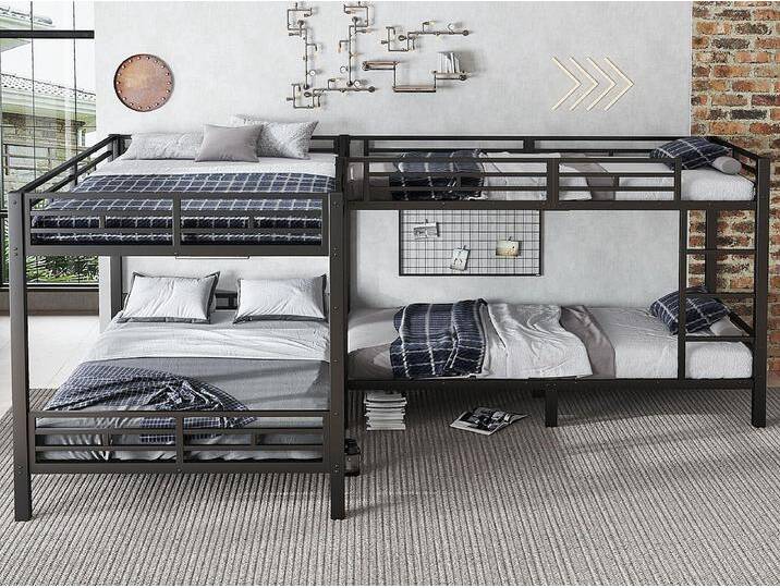 Etagenbett 90x200cm +140x200cm - 2 Doppelbetten und 2 Einzelbetten - 2 Leitern - robustes Lattenrost - Metall - Schwarz (ohne Matratze) von Kauf-Unique Marketplace