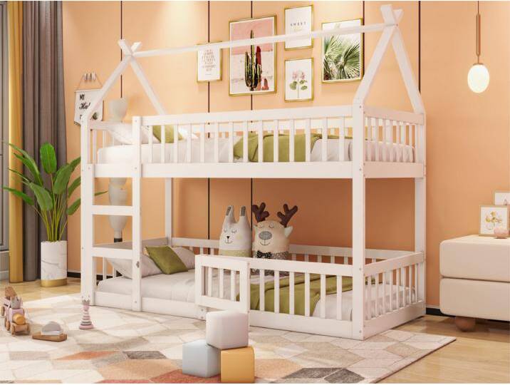 Etagenbett 90x200cm - Massivholz - mit Treppe - Weiß von Kauf-Unique Marketplace