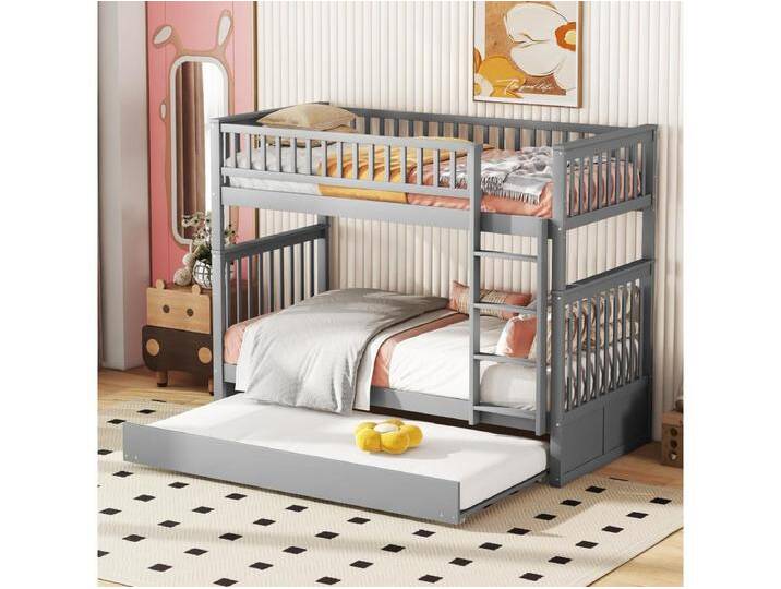 Etagenbett 90x200cm mit 1 Ausziehbett 90x190cm, mit hohem stabilen Treppengeländer, Absturzsicherung, grau Etagenbett 90x200cm mit 1 Ausziehbett 90x190cm, mit hohem stabilen Treppengeländer, Absturzsicherung, grau von Kauf-Unique Marketplace