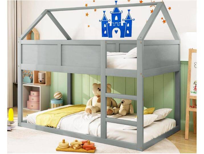 Etagenbett 90x200cm – mit Treppe – Massivholzstruktur – Grau von Kauf-Unique Marketplace