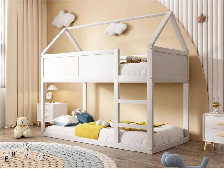Etagenbett 90x200cm – mit Treppe – Massivholzstruktur – Weiß von Kauf-Unique Marketplace