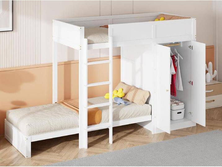 Etagenbett 90x200cm – mit Treppe und Kleiderschrank – 2 Lattenroste – Weiß Etagenbett 90x200cm – mit Treppe und Kleiderschrank – 2 Lattenroste – Weiß von Kauf-Unique Marketplace