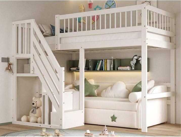 Hochbett 90x200cm - mit Treppe mit Stauraum - Massivholz + Sperrholz + MDF - Weiß Hochbett 90x200cm - mit Treppe mit Stauraum - Massivholz + Sperrholz + MDF - Weiß von Kauf-Unique Marketplace