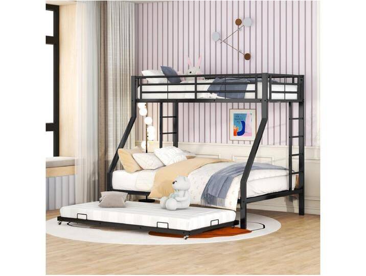 Etagenbett aus Metall mit ausziehbarem Bett 90(140)x200cm – Jugendbett mit beidseitiger Leiter für Kinder, einfach zu montieren – Schwarz von Kauf-Unique Marketplace