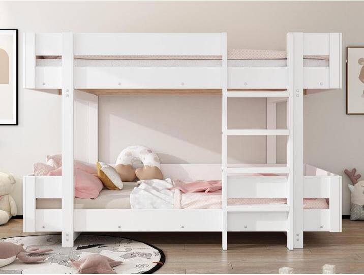Etagenbett für Kinder 90x200 cm – mit Leiter und Geländer – schlichtes Design – Weiß (ohne Matratze) von Kauf-Unique Marketplace