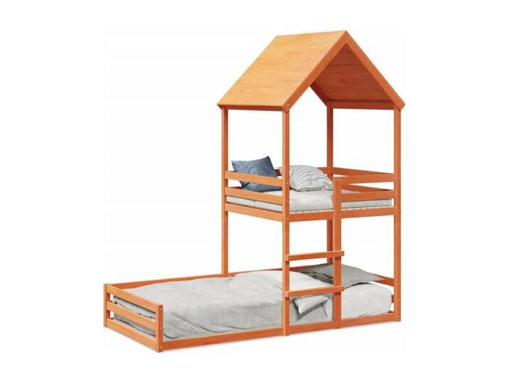 Etagenbett mit Dach Wachsbraun 80x200 cm Massivholz Kiefer von Kauf-Unique Marketplace