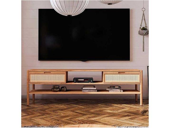 Fernsehlowboard mit Rattan aus Wildbuche Massivholz 204 cm breit von Kauf-Unique Marketplace
