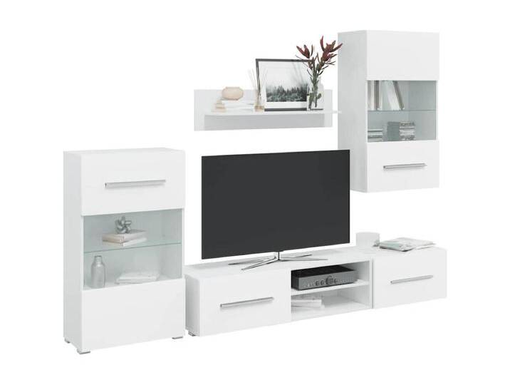 Fünfteilige Wohnwand TV-Schrank mit LED-Beleuchtung Weiß von Kauf-Unique Marketplace