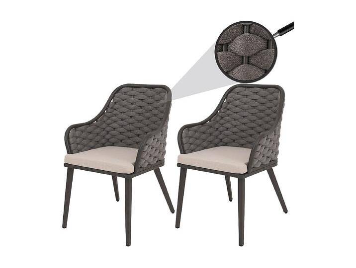 Gartenstuhl MCW-O16 (2er-Set), Anthrazit Kissen taupe von Kauf-Unique Marketplace