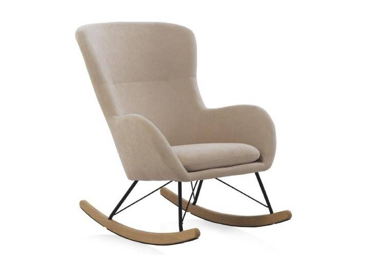 Gepolsterter Schaukelstuhl, Metallbeine und Holzsockel. von Kauf-Unique Marketplace
