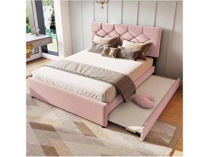 Gepolstertes Bett für Erwachsene 140 x 200 cm, mit Schubladen auf Rollen, aus Samt, Farbe Rosa, ohne Matratze. Gepolstertes Bett für Erwachsene 140 x 200 cm, mit Schubladen auf Rollen, aus Samt, Farbe Rosa, ohne Matratze. von Kauf-Unique Marketplace