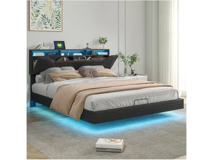 Gepolstertes Doppelbett 160 x 200 cm – mit USB- und LED-Licht – Bettgestell mit Kopfteil und Bettkasten, aus PU – Grau Gepolstertes Doppelbett 160 x 200 cm – mit USB- und LED-Licht – Bettgestell mit Kopfteil und Bettkasten, aus PU – Grau von Kauf-Unique Marketplace