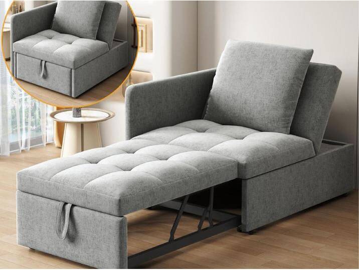 Gepolstertes Schlafsofa 177x68x65 cm - Multifunktionales 3-in-1 Schlafsofa - Leinen - Verstellbare Rückenlehne - Hellgrau von Kauf-Unique Marketplace